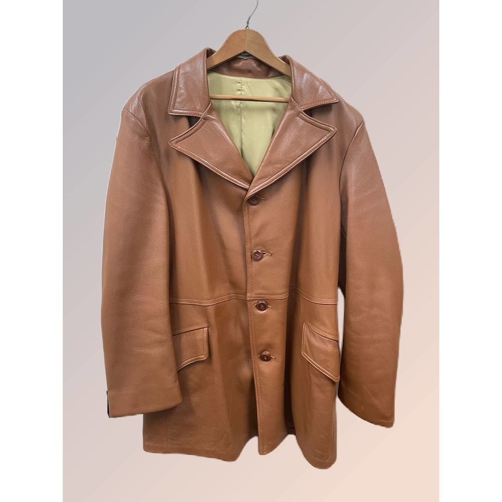 Men Custom Made Vintage Genuine Leather Deerskin Collar Coat